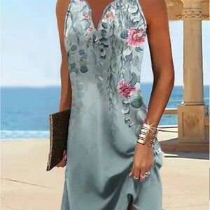 Elegant Floral Halter Mini Dress